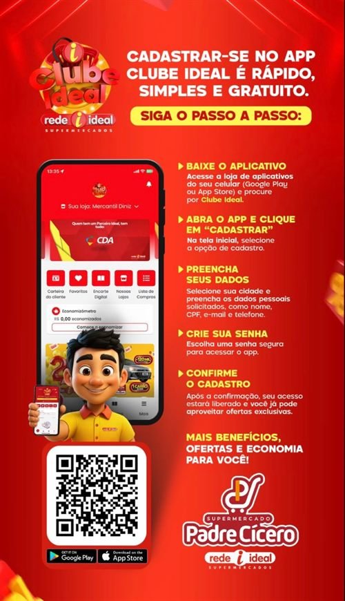 Passo a passo do cadastro no app Clube Ideal: baixe o aplicativo, clique em cadastrar, preencha seus dados, crie sua senha e confirme o cadastro.